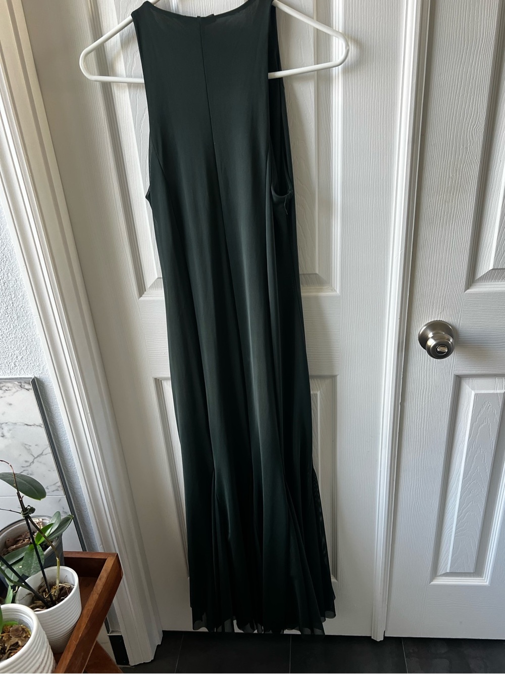 Zara Long Tulle Godet Sleeveless Maxi Dress with Side Slit, Dark Green, Size L - Picture 8 of 10